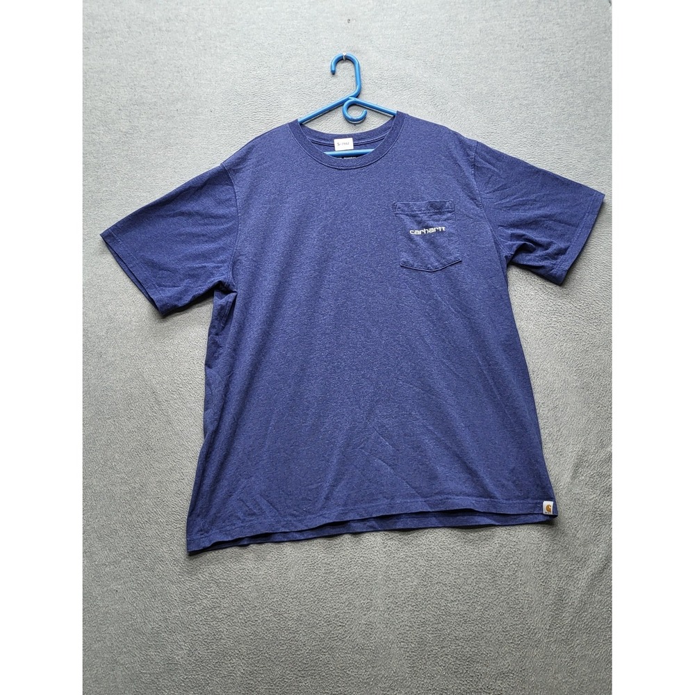 Carhartt Men Shirt 2XL Blue Logo Graphic Back Work Pocket Short Sleeve